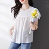 Damenblusen Kurzarm Chiffonhemden Damen Sommer Rüschen Fliegen Koreanische Art Lose Hemdbluse Niedliche Kawaii Tops Weibliche Blusa