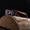 Sunglasses Women Polarized Unisex Retro Wooden Striped High Quality Semi-Rimless Brand Sun Glasses Female GR8005