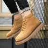 Laarzen HKDQ Echt leer Heren leren laarzen Hoge kwaliteit Bruin Platform Enkellaarsjes Heren Trend Comfortabel Veterschoenen Hoge laars Heren 231128