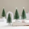 Christmas Toy Mini Christmas tree with LED lights decoration DIY Christmas gift made on desktop green brush tree plastic winter snow decoration 231128