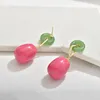 달린 귀걸이 작은 분홍색 녹색 대비 달콤한 단순한 패션 S925 실버 바늘