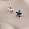 Stud Simple mignon petit cristal fleur boucles d'oreilles femmes bleu bijoux coréen Floral oreille goujons Boucle Oreille Femme YQ231128