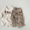 Rompers Summer Baby Bear Clothes Set Boy Girls Long Sleeve Waffle T Shirt Shorts 2pcs Casual Outfits Cotton Children Suit 230427