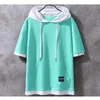 Men's T Shirts Hip Hop Men With Hood Summer Short Sleeve Hoodie Patchwork Design Streetwear Casual Sweatshirt