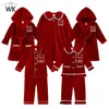 Pyjama's Peuter Baby Jongens Meisjes Fluwelen Kerstpyjama Set Kinderen Wintervakantie Kleding Pak Voeg uw tekstnaam toe Nachtkleding Op maat 231128