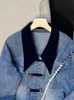 Damesjacks Korea Fashion Women Denim Jacket Vintage losse revers lapwerk vrouwelijke jas korte jeans jas vrouwen bovenkleding 230428