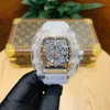 デザイナーri mlies luxury watch自動時計完全に透明なメカニカルメンズホローアウトファッション光学性ワインバレルテープ大きな高品質