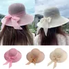 Chapeaux à large bord avec nœud papillon pour femmes, chapeau de paille de plage d'été pour dames, casquettes de Protection Panama pour filles, ruban de voyage en plein air