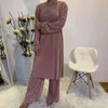 Etniska kläder 2 -stycken Set Women Muslim Set Hijab Dubai Abaya Turkiet Malaysia Islamiska bön Turkiska byxor passar Musulman Ensembles