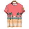 T-shirt da uomo Camicia stile hawaiano da uomo Estate O-Collo Manica corta Vacanza Top T-shirt casual Harajuku Coconut Tree Stampa Uomo sciolto