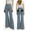 Pantaloni da donna Taglia EU Vita alta Skinny Femme Stripe Pantaloni a gamba larga Color Blocking Pocket Decorazione Flare