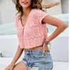 Damen-Strickpullover, süße Strickjacke, abgeschnittener Strickpullover, ausgehöhlt, sexy Schnürung, kurze Ärmel, Strickshirt, Trend-Design, Damen-Outfit, Sommer