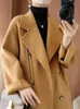 Womens Wool Blends Autumn Winter Korean Style Double Sided Cashmere Coat Medium Längd 100% Woolen Women Jacket 231127