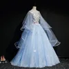 Plus Size Sexy Mother Of Bride Dresses Arabic Aso Ebi Long Sleeves Sheath Vintage Prom Evening Formal Party Gowns Light Blue Lace Butterfly Quinceanera Dress