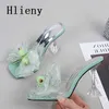 Sandaler Hlieny Storlek 3446 Summer Party Slippers Fashion Pink Bowknot klackar Sandaler Kvinnor Square Open Toe PVC Transparenta Shoes Slides J230428