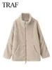 Womens Jackets TRAF Women Fashion Lamb Wool Warm Coat Elegant Solid Zipper Long Sleeves With Pocket Casual Outerwear 231127