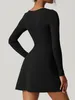 Casual Dresses Women S Y2K Square Neck Bodycon Dress Långärmning Sidoslits Flare Mini Party Club Streetwear