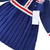 Baby Girls Dress Kids Lapel College Short Sleeve Pleated Shirt Skirt Children Casual Clothing Kids Clothes A01