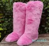 Bottes d'hiver Cuisse Haute Fluffy Dames Fourrure Fausse Fourrure Longue Chaussure Chaude Designer Peluche Genou Filles