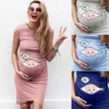 Robes de maternité Dessin animé lettre imprimer femme enceinte robe sans manches col rond mince grossesse robe de maternité Nusring maternité vêtements décontractés 230428