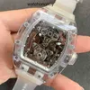 Designer Ri mlies Relógios de luxo moda mecânica relógio tendência rm056 mens totalmente automático mecânico r relógio oco tourbillon fita de vidro de neve machos de alta qualidade