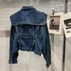 Damesjassen Prepomp Herfstaankomst Lange mouw Turn Down Collar Dubbele zakken sjaalsontwerp Blue Denim Jacket Dames GE006 230428