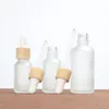 Empty Refillable Dropper Bottles Frosted Glass Vial Cosmetic Container Jar Holder Sample Bottle with Imitated Wooden Lids Idqnl