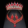 Zestawy biżuterii ślubnej Różowe kryształowe zestawy biżuterii ślubnej dla kobiet dziewczyna księżniczka tiara/koronny kolczyk naszyjnik
