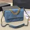 19 Series Metal Handle Designer Flap Shoulder Bag Denim Blue 26cm Diamond Gold Hardware Matelasse Chain With Strap Women Tote Cross Body Handbag Stor kapacitet