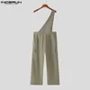 Herrbyxor incerun 2023 koreanska stil män jumpsuits en axel design solid casual stilig personlig all-match rompers s-5xl