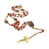 Pendentif Colliers Or Couleur Métal Manuel Incurvé Aiguille Comptage Perles Croix Chapelet Collier Chaîne Maria Verre Cristal Perle De Prière Bijoux