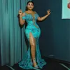 Hunter Green Aso Ebi Prom Dresses Plus Size Soce Mermaid aftonklänningar Beading Birthday Party Second Reception Dresses African Engagement Robe de Soiree ST212