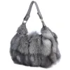 Women Winter Real Fox Fur Handbag Luxury Genuine Fur Party Bag Tote Designer High Quality Real Silver Fox Fur Handbags Female