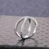 Wedding Rings Luxury Cross Shape Women Engagement Ring Full Paved Stone Silver Color Elegant Simple Female Jewelry Ring R231128