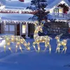 Garden Decorations 3st Iron Art Elk Deer Christmull Decoration With LED Light Glowing Glitter Reindeer Xmas Home Outdoor Yard Ornament Y231127