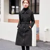 Women's Trench Coats Winter Jacket Long Straight Thin Coat Casual Sashes Women Parkas Turn-down Collar Stylish Outerwear Plaid
