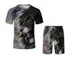 T-shirt da uomo T-shirt con stampa animale leone e pantaloni da spiaggia 3d traspirante per ragazzi stile alla moda.