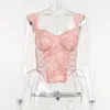 Camis Neonbabipink Flower Mesh Sheer Crop Top Square Neck Lace up Corset Fairycore Clothinghewer