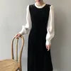 Szygowana okrągła szyja sukienka damska jesień 2023 nowa francuska spódnica w stylu retro hepburn