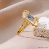 Anéis de casamento Anel de pedra de zircão branco para mulheres banhado a ouro aço inoxidável quadrado anel embrulhado acessórios de festa joias presente bijuterias femme R231128