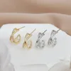 Studörhängen Fashion Gold Plated Piercing Zircon Cross Earring for Women Girls Barn Trendy Sweet Smycken Pendientes E741