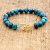 Braccialetti con ciondoli Perline in pietra naturale Blu reale Occhio di tigre Rame Bracciale a forma di cuore Donna Uomo Gioielli fatti a mano