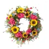 Fleurs décoratives Faux Tournesol Soleil Fleur Guirlande Pour Porte D'entrée Rouge Et Jaune Avec Des Feuilles Vertes Printemps Mur Décor À La Maison