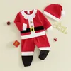 Kleidungssets 3PCS Weihnachtskostüm für Kleinkind Baby Mädchen Jungen Winter Niedlicher Weihnachtsmann Kontrastfarbe Langarm Tops Hosen Hut Kinder Outfits 231127