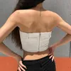 Tanks White Streetwear Strapless Goth Tube Tops Women Back Zip Up Corset Top Bright Line Stripe Wrap Bralette Croped Tees 2021