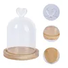 Bouteilles de stockage Conteneur Couvercle Cloche Affichage Cloche en verre rose Base en bois en bois Fleur Dôme Cas