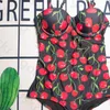 Sexig tryck rygglös bikini mode suspender tank topp en bit baddräkt pool party solbad designer badkläder