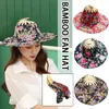 Wide Brim Hats Women Bamboo Foldable Hand Fan Sun Hat Portable Chinese Style Frame Floral Printed Sunhat For Travel Be S9S3