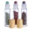 Essential Oil Diffuser 10 ml Clear Glass Roll på parfymflaskor med krossad naturlig kristallkvartssten, Crystal Roller Ball Wood Grai Oiga