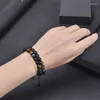 Braccialetti con ciondoli Bracciale Pietra blu occhio di tigre Magnete nero Doppia fila di agata intrecciata a mano